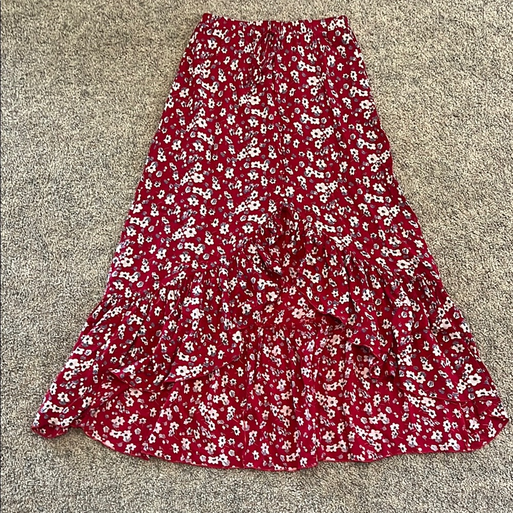 Simplee Apparel Red Floral Maxi Skirt
